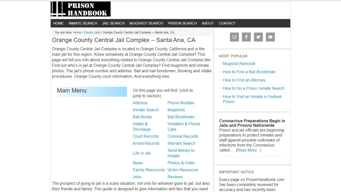 Orange County Central Jail Complex – Santa Ana, CA - Prison Handbook